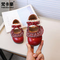 Vancahao kids' lace-up leather shoes,  autumn new collection, korean style girls' fashion soft sole bow princess shoes