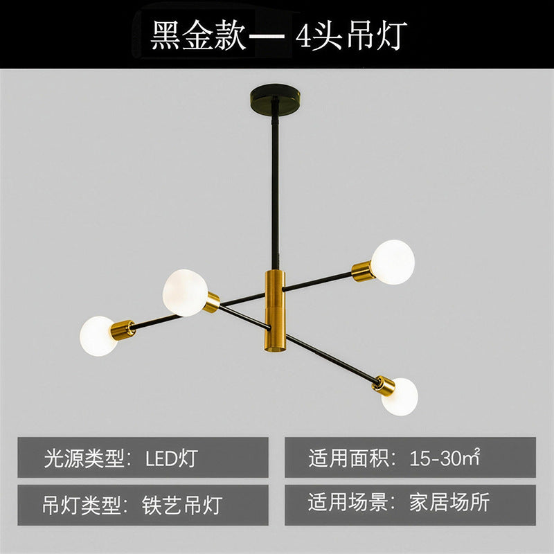 Nordic molecular ceiling lamp modern casual black gold spider lamp living room bedroom creative iron multi-head popular restaurant