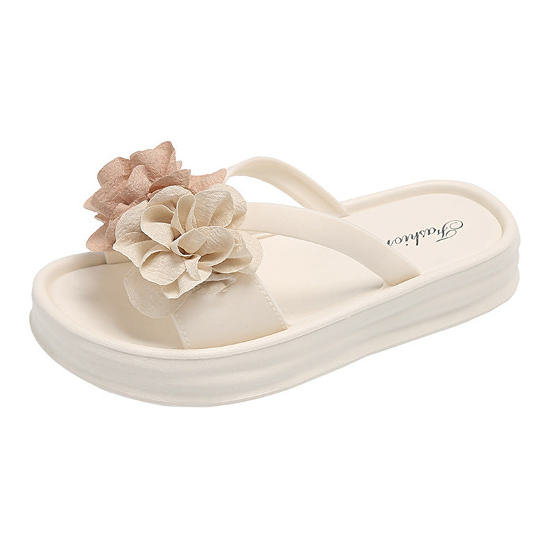 Women's platform slides - two-tone floral design, new summer collection, versatile fashion, flat, non-slip, student style, beach sandals