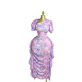 European and american cross-border women's fashion:  early autumn new arrival - bubble sleeve, asymmetrical neckline, printed ruffle trim, bodycon elegant dress