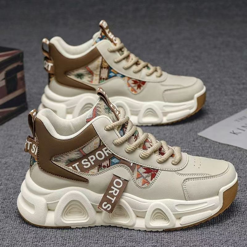 2025 spring new high-top breathable versatile casual men's shoes youth running thick-soled non-slip athletic dad shoes