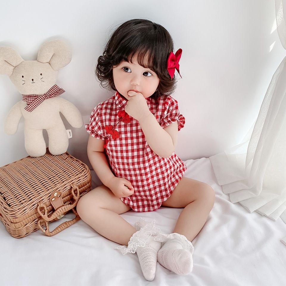 Infant summer bodysuit newborn short-sleeve romper chinese style cheongsam ultra-thin crawling suit ethnic style