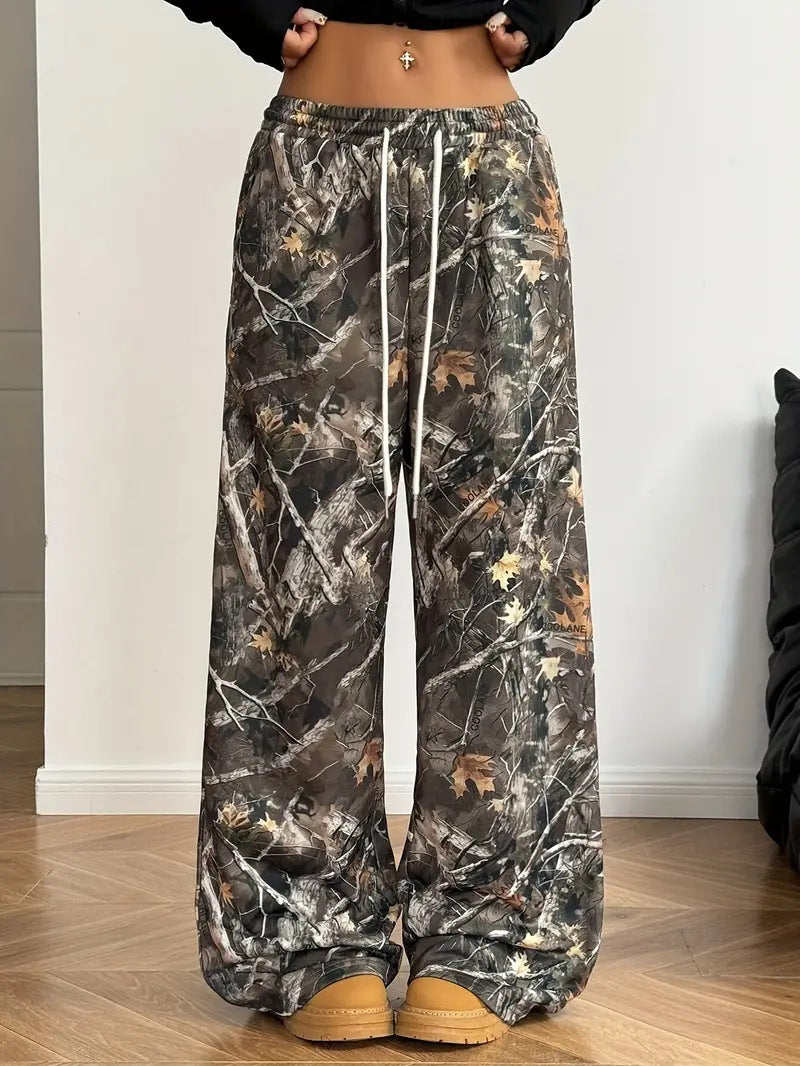Ready-to-ship  spring/summer european and american women's fashion: new hot girl style pocket streetwear printed loose fit casual pants