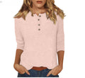 cross-border  women's fashion casual three-quarter sleeve solid color button-down crew neck t-shirt top