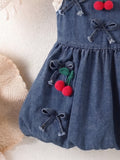new european and american style girls' chic bowknot washed denim dress - baby & toddler dress