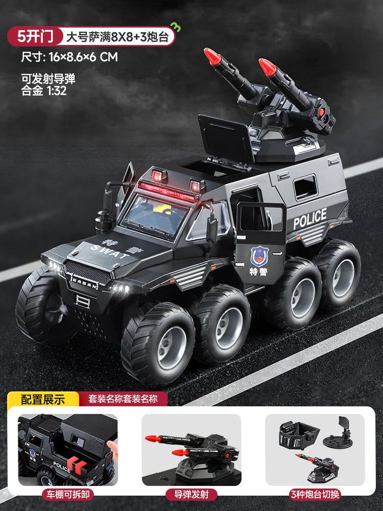 Kids' alloy armored police car toy - boy's diecast model car, realistic 7-door 110 swat off-road vehicle