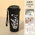 Creative artsyniche style lily of the valley coffee cup, straw, direct drinking, large capacity thermos cup, beautiful and portable satchel
