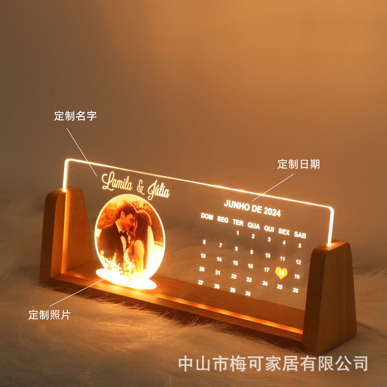 Personalized UV printing night light  acrylic photo stand desk lamp wooden ambient light to send wine to friends