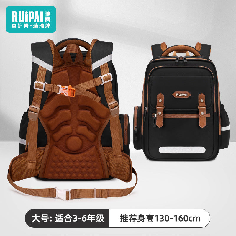 Rui brand primary school students spine care schoolbag for grades 5-6, large-capacity burden reduction for men and women, water-proof children's cloud schoolbag for men