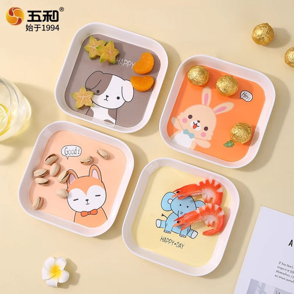 Wuhe fruit small tray household spitting bone plate cartoon snack plate dining table snack plate food grade melamine plate thickened