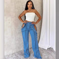 European and american style high-waisted jeans -  cross-border women's fashion streetwear - double side button closure casual trousers