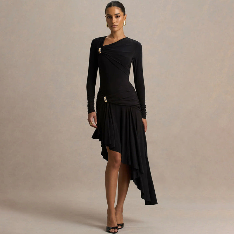 Wholesale women's fashion: spring  new collection - slim-fit, sexy, ruched, asymmetrical bodycon dress for export