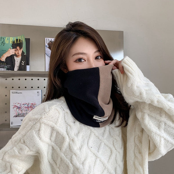 Winter double-layer thickened warm Ollie velvet scarf outdoor fashion men's and women's color matching pullover neck cover cervical spine scarf