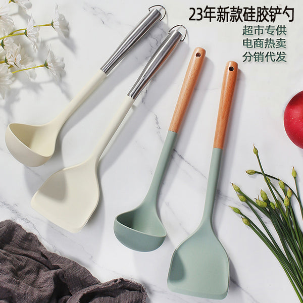 Silicone shovel, special shovel for non-stick pan shovel, high temperature resistant cooking shovel, cooking spoon, wooden handle kitchen utensils 2023 new models