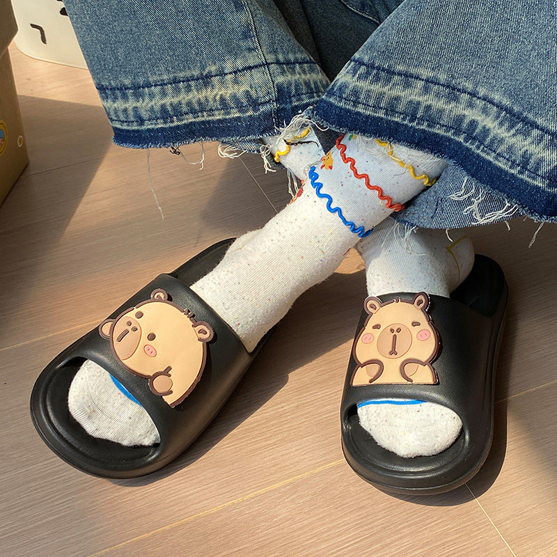 New eva platform slippers for women - capybara design, all-season wear, indoor/outdoor non-slip, thick sole, couple's slippers