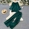Light mature style round neck sweetbowsprintingtwo-piece set women's spring autumwork clothing style three-quarter sleeve fashionablesuit
