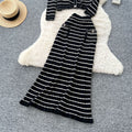 Xiaoxiangfengtwo-piece set women's autum fashionablecontrast colorstripes round neck long sleevesknittingtopshigh waist skirt