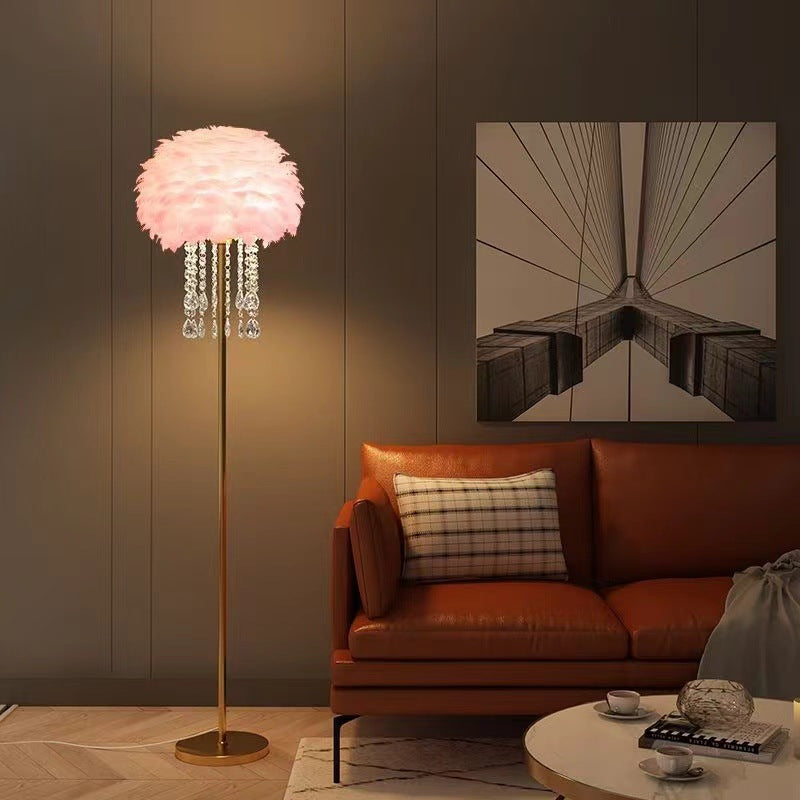 popular feather floor lamp bedroom bedside ins living room room light luxury decoration atmosphere vertical floor lamp