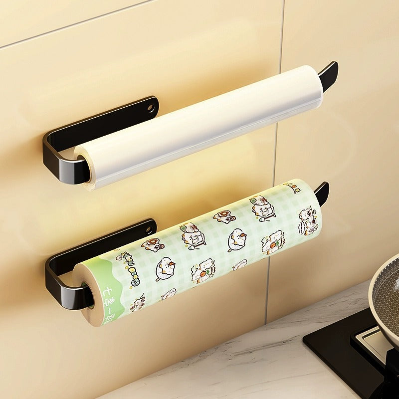 Paper hanger for kitchen tissue holder No punching plastic wrap Oil absorption Wall-mounted paper roll rod Cabinet storage rack