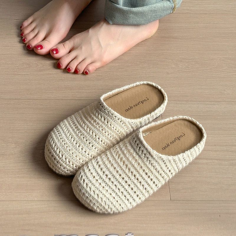 Breathable frenchniche style hand-woven cut out toe-cap half-slippers for women summeroutwear roman style thick sole mule shoes