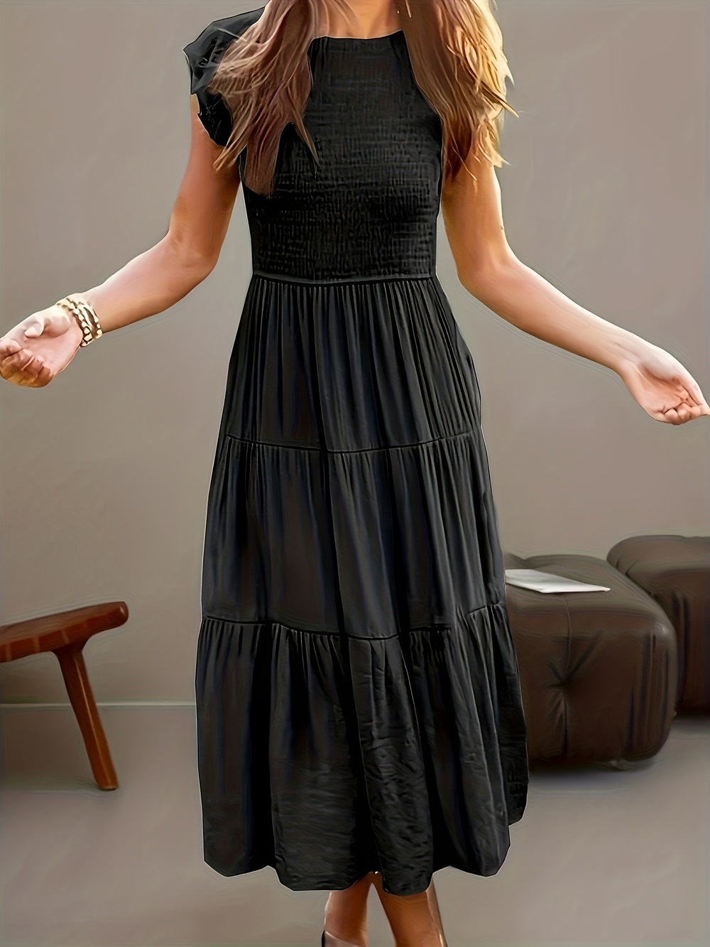 summer women's short-sleeve dress : fashionable solid color, slim-fit, figure-flattering, mid-length, versatile