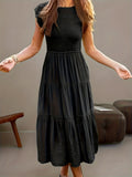 summer women's short-sleeve dress : fashionable solid color, slim-fit, figure-flattering, mid-length, versatile