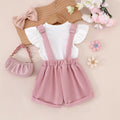 25 cross-border spring and summer fashionnew arrivalgirl round neck small flying sleeve tops heart design suspender shorts suitgirl