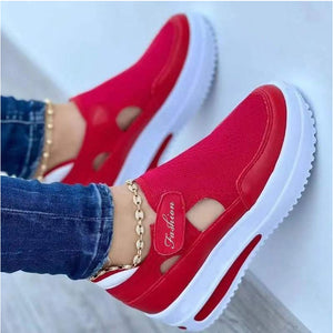 Summerexportplus size fly woven breathable casualflats wedge heel thick solecut out velcro round toe low ankle women's flats