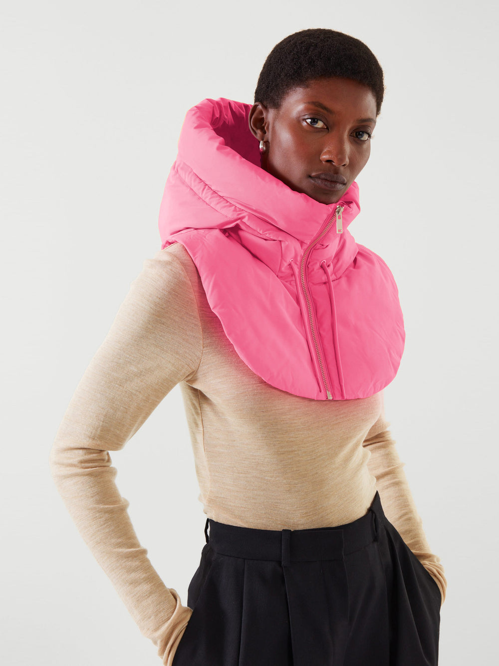 fall/winter european and american style women's fashion versatile clothing accessories hooded false collar vest