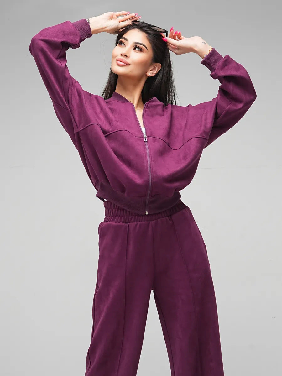 European and American casual suit American autumn and winter cardigan sports women's clothing fashion street style long-sleeved jacket trousers two-piece set