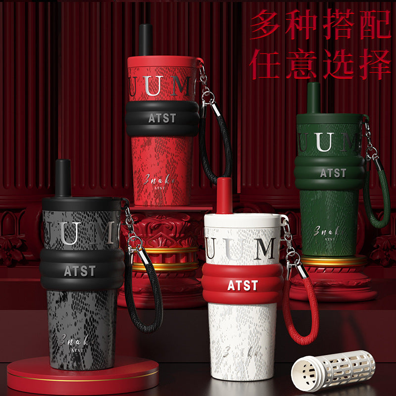 Snake comes and turns accessible luxury high-value convenient 316 stainless steel thermos cup large capacity straw cup for home water cup