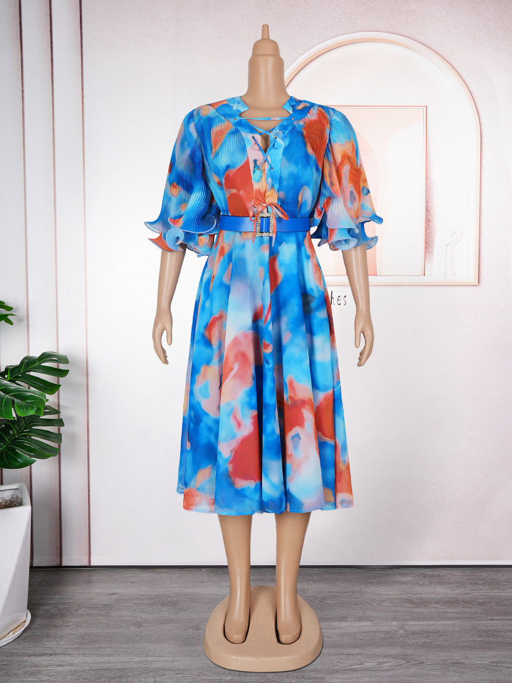 african plus size women's v neckdress   export printinghigh waist a-line skirt in stock