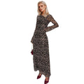 European and american  new arrival cross-border women's asymmetrical neck long sleeve sexy leopard print elegant long party dress