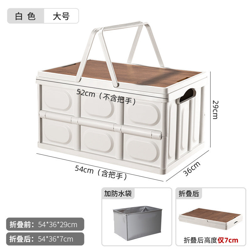 Multifunctional folding camping box Portable car food box Outdoor camping suitcase Multi-layer wooden cover folding box