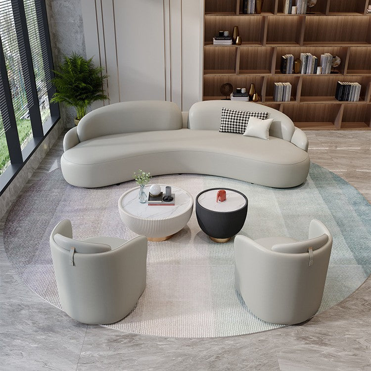 Commercial curved leather sofa office reception coffee table hotel sales center beauty salon reception negotiation table and chair set