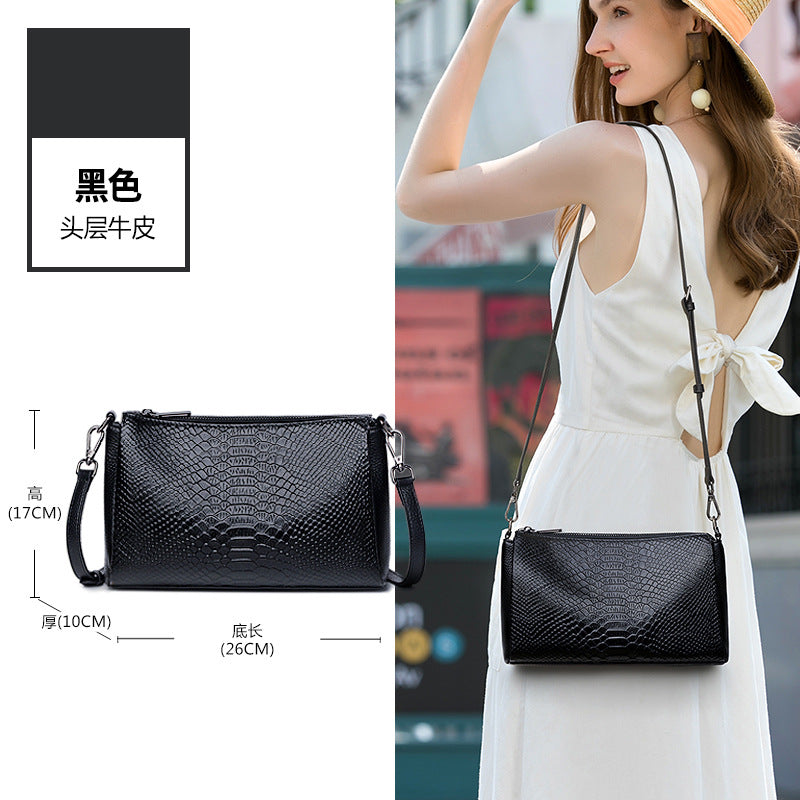 Genuine leather bag 2025 new trendy high-end fashion cowhide crocodile pattern shoulder bag large capacity mother messenger bag women