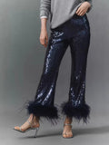 slimming independent station  european and american women's clothing sequinpants raw edge decoration fashion low waist nightclub pants