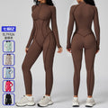 color block stand collar jumpsuit half-zip one-piece activewear women's high-intensity workout yoga suit 9326