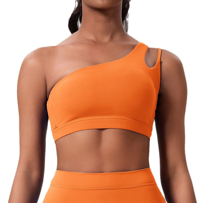 European and american outdoor running fitness backless sports bra single shoulder pilates yoga bra elastic sports underwear for women