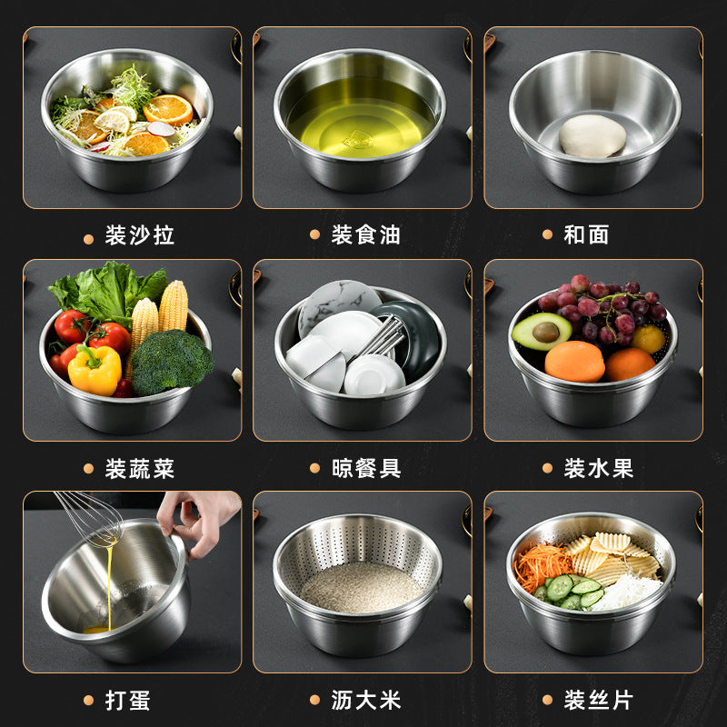 Multifunctional 304 stainless steel rice washing sieve for home drain basin potato slicing radish shredding basin and basin