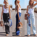 summer new arrival:  cross-border washed distressed high-waisted denim wide-leg casual pants for women