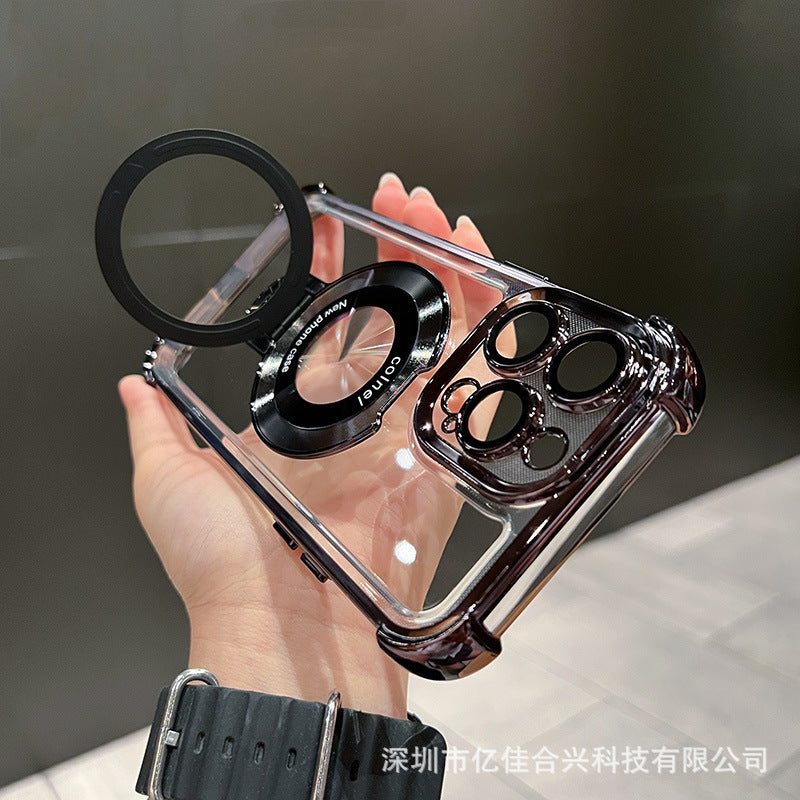 Four-corner airbag magnetic suction bracket suitable for apple 17promax mobile phone case iphone16/15 anti-fall transparent case