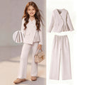 Girls' white suit set - spring/autumn new arrival: stylish and chic children's blazer and wide-leg pants two-piece outfit