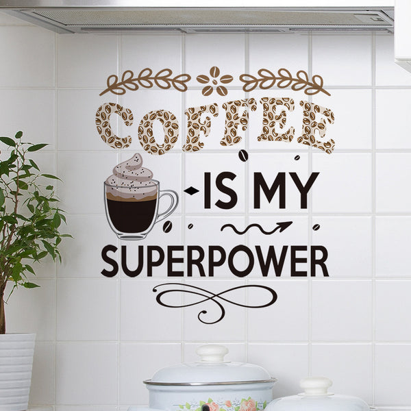 Restaurant glass English coffee coffee cup wall sticker pantry lounge kitchen background decorative wall sticker self-adhesive