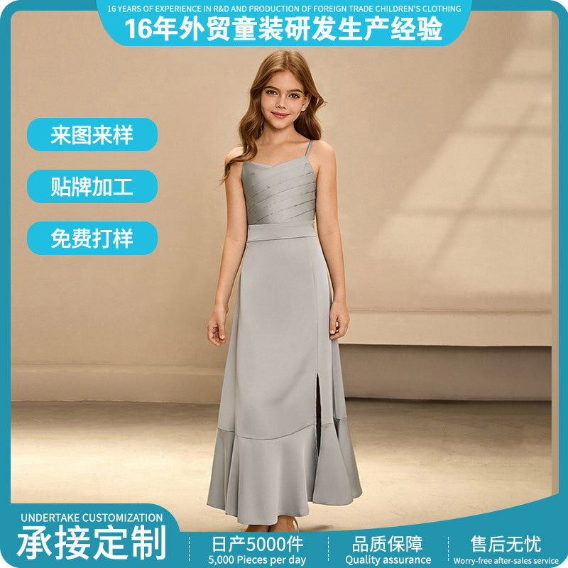 European and american style cross-border e-commerce girls' dress, camisole dress, minimalist satin high-end teen clothing, new arrival