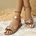 plus size women's sandals - new spring/summer  collection - european & american style rhinestone embellished flat slide sandals with buckle strap