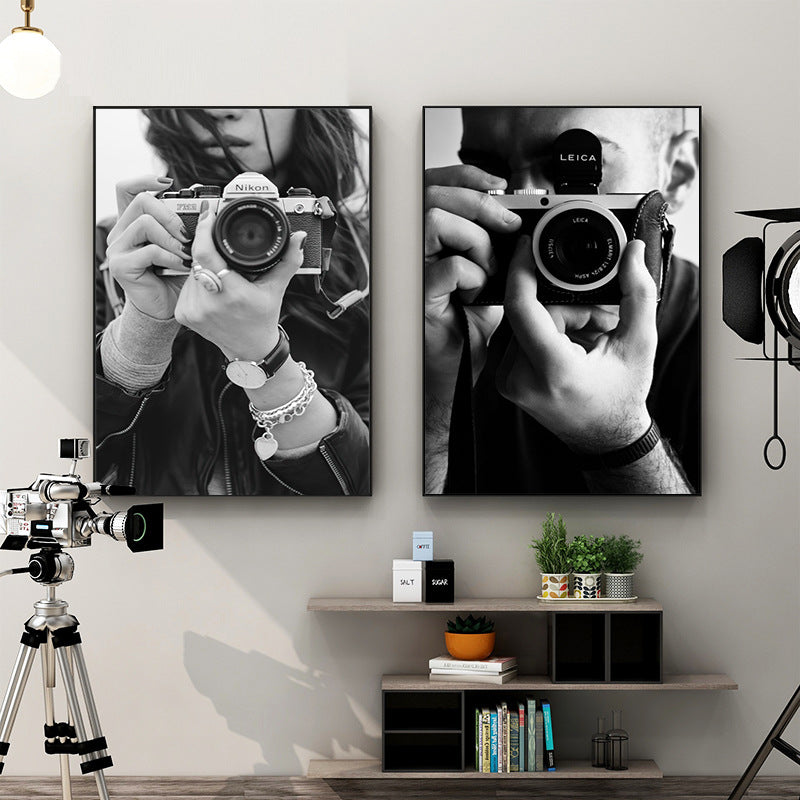 Camera photography Decorative painting Photo studio Black and white industrial style hanging painting Media studio Camera mural