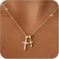Amazon cross-border hot-selling copper plated 14k gold double cross necklace for women, european and american fashion trend, minimalist clavicle chain