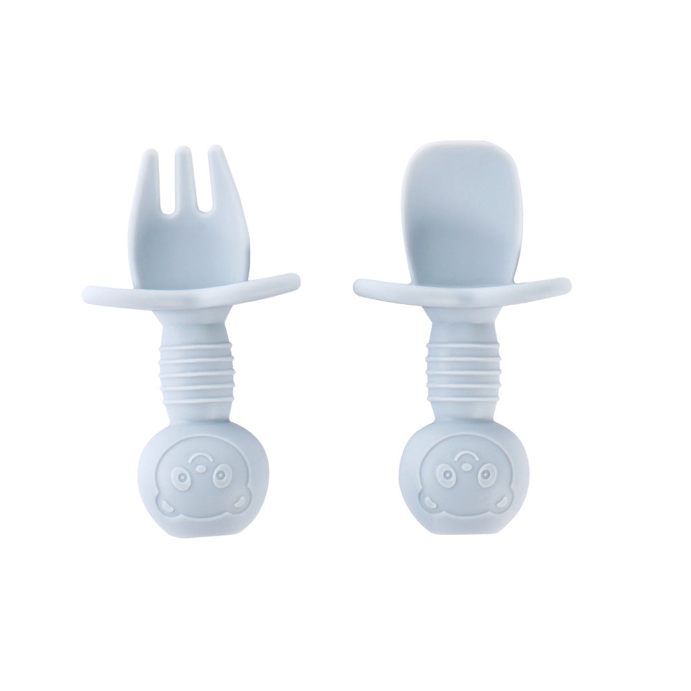 Children's bear fork and spoon set Baby eating training Silicone licking spoon Silicone fork and spoon Baby food supplement tableware spoon