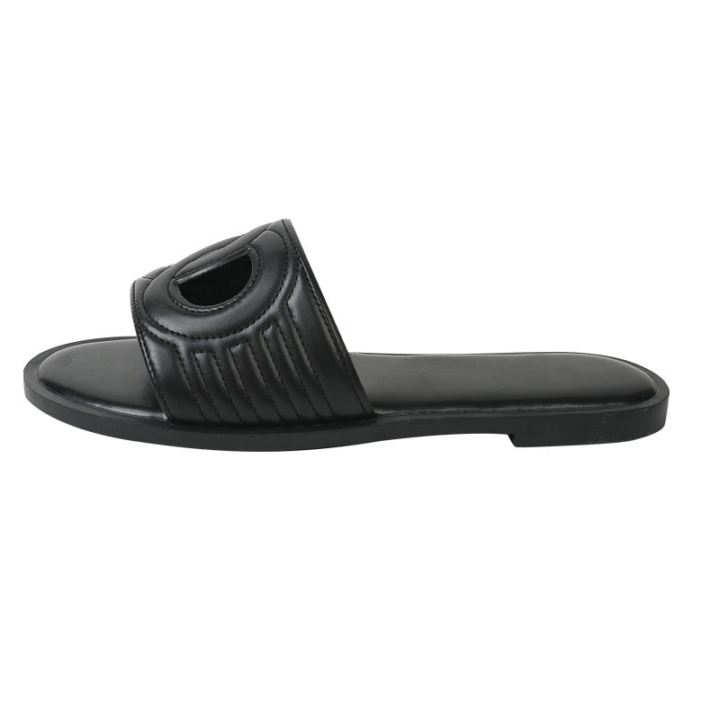 pig nose outdoor wear cut outflats slippers women's summer plaid sandals half slippers new arrival
